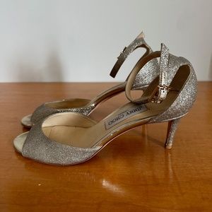 Jimmy Choo Annie Glitter 65mm Sandals, Platinum Ice